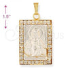 Oro Laminado Religious Pendant, Gold Filled Style Jesus Design, with White Cubic Zirconia, Polished, Two Tone, 5.198.027