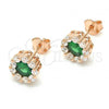 Sterling Silver Stud Earring, Flower Design, with Green and White Cubic Zirconia, Polished, Rose Gold Finish, 02.186.0021.4