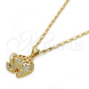 Oro Laminado Pendant Necklace, Gold Filled Style Elephant Design, with White Micro Pave, Polished, Golden Finish, 04.233.0008.18