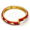 Oro Laminado Individual Bangle, Gold Filled Style Elephant and Flower Design, Red Enamel Finish, Golden Finish, 07.246.0010.7.04 (08 MM Thickness, Size 4 - 2.25 Diameter)