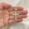 Oro Laminado Religious Pendant, Gold Filled Style Cross Design, with White Micro Pave, Polished, Golden Finish, 05.342.0071