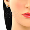 Oro Laminado Stud Earring, Gold Filled Style Heart Design, with Ruby Micro Pave, Polished, Golden Finish, 02.156.0469.1