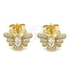 Oro Laminado Stud Earring, Gold Filled Style Butterfly Design, with White Cubic Zirconia and White Micro Pave, Polished, Golden Finish, 02.210.0374