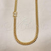 Oro Laminado Basic Necklace, Gold Filled Style Miami Cuban Design, with White Micro Pave, Polished, Golden Finish, 04.156.0465.24