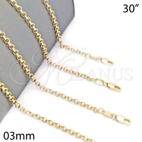 Oro Laminado Basic Necklace, Gold Filled Style Rolo Design, Polished, Golden Finish, 04.65.0179.30