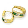 Oro Laminado Huggie Hoop, Gold Filled Style with Green and White Cubic Zirconia, Polished, Golden Finish, 02.237.0018.3.15