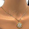 Oro Laminado Pendant Necklace, Gold Filled Style Flower Design, with White Cubic Zirconia, Polished, Golden Finish, 04.236.0001.18