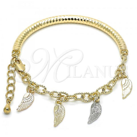 Oro Laminado Charm Bracelet, Gold Filled Style Hollow Design, Diamond Cutting Finish, Tricolor, 03.63.1822.1.08