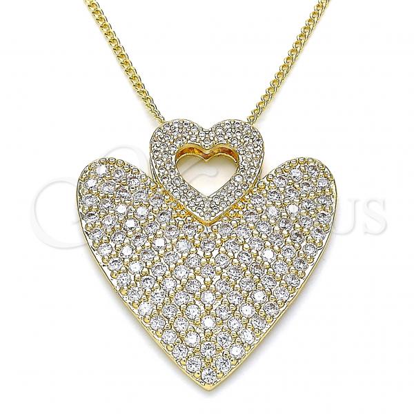 Oro Laminado Pendant Necklace, Gold Filled Style Heart Design, with White Micro Pave, Polished, Golden Finish, 04.156.0203.20