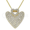 Oro Laminado Pendant Necklace, Gold Filled Style Heart Design, with White Micro Pave, Polished, Golden Finish, 04.156.0203.20