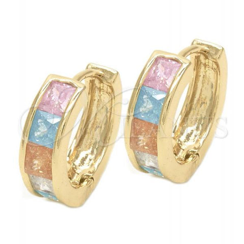 Oro Laminado Huggie Hoop, Gold Filled Style with Multicolor Cubic Zirconia, Polished, Golden Finish, 02.210.0077.20