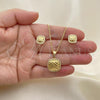 Oro Laminado Earring and Pendant Adult Set, Gold Filled Style with White Micro Pave, Polished, Golden Finish, 10.342.0108