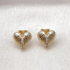 Oro Laminado Stud Earring, Gold Filled Style Heart Design, with White Cubic Zirconia, Polished, Golden Finish, 02.411.0015
