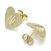 Oro Laminado Stud Earring, Gold Filled Style Heart Design, Diamond Cutting Finish, Golden Finish, 02.100.0127