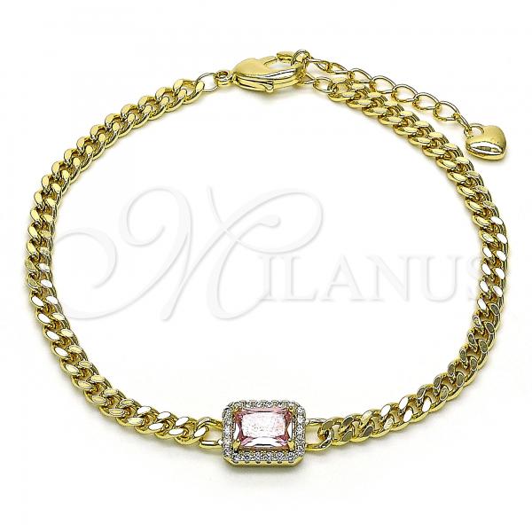 Oro Laminado Fancy Bracelet, Gold Filled Style with Pink Cubic Zirconia and White Micro Pave, Polished, Golden Finish, 03.213.0150.07