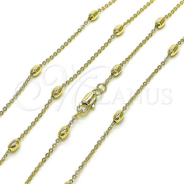 Oro Laminado Basic Necklace, Gold Filled Style Rolo and Ball Design, Polished, Golden Finish, 04.213.0323.24