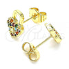 Oro Laminado Stud Earring, Gold Filled Style Lock and Heart Design, with Multicolor Micro Pave, Polished, Golden Finish, 02.210.0428.1