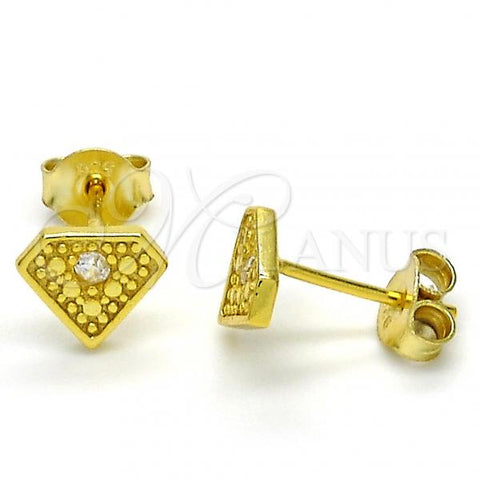Sterling Silver Stud Earring, with White Cubic Zirconia, Polished, Golden Finish, 02.186.0151