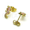 Oro Laminado Stud Earring, Gold Filled Style Seahorse Design, with Pink Cubic Zirconia, Polished, Golden Finish, 02.210.0769