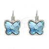 Rhodium Plated Leverback Earring, Butterfly Design, with Aquamarine Swarovski Crystals, Polished, Rhodium Finish, 02.239.0011.2