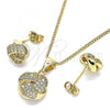 Oro Laminado Earring and Pendant Adult Set, Gold Filled Style Love Knot Design, with White Micro Pave, Polished, Golden Finish, 10.342.0055