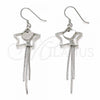 Sterling Silver Long Earring, Star and Heart Design, Polished, Rhodium Finish, 02.285.0104