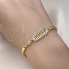 Oro Laminado Fancy Bracelet, Gold Filled Style Greek Key Design, with White Micro Pave, Polished, Golden Finish, 03.283.0326.07