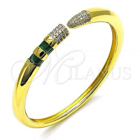 Oro Laminado Individual Bangle, Gold Filled Style with Green Cubic Zirconia and White Micro Pave, Polished, Golden Finish, 07.341.0041