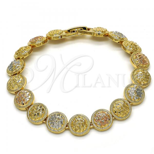 Oro Laminado Fancy Bracelet, Gold Filled Style Diamond Cutting Finish, Tricolor, 03.100.0046.1.07