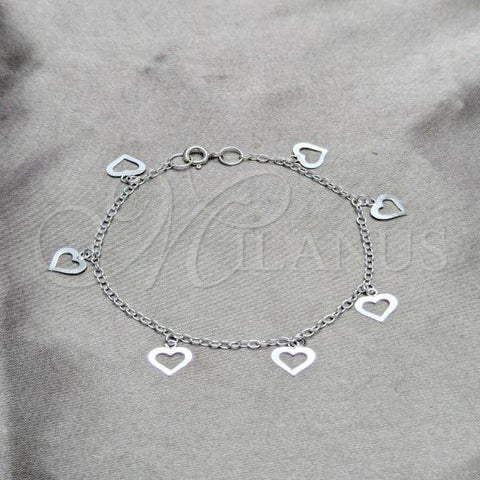 Sterling Silver Charm Bracelet, Heart Design, Polished, Silver Finish, 03.409.0166.07