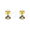 Oro Laminado Stud Earring, Gold Filled Style with Amethyst Cubic Zirconia, Polished, Golden Finish, 02.213.0359.1