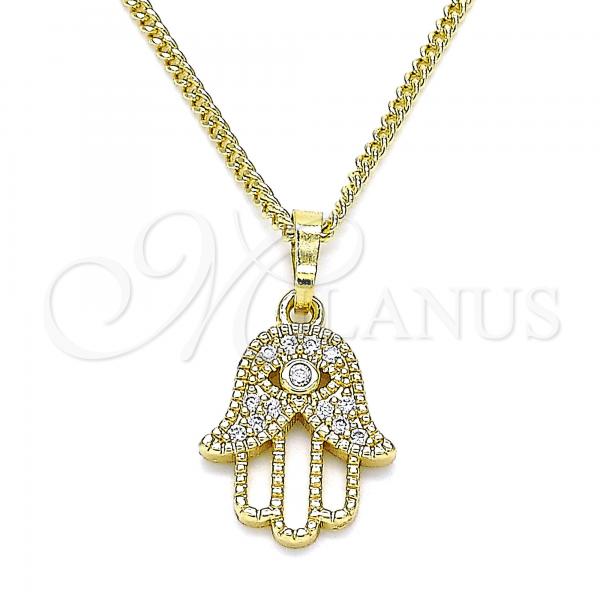 Oro Laminado Pendant Necklace, Gold Filled Style Hand of God Design, with White Micro Pave and White Cubic Zirconia, Polished, Golden Finish, 04.210.0056.20