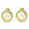 Oro Laminado Stud Earring, Gold Filled Style Heart Design, with White Micro Pave, Polished, Golden Finish, 02.156.0474