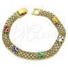 Oro Laminado Fancy Bracelet, Gold Filled Style Elephant and Bismark Design, Multicolor Enamel Finish, Golden Finish, 03.213.0156.1.07