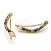 Oro Laminado Earcuff Earring, Gold Filled Style Teardrop Design, with Multicolor Micro Pave and White Cubic Zirconia, Polished, Golden Finish, 02.210.0696.1