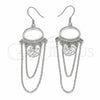 Sterling Silver Long Earring, Flower Design, with White Cubic Zirconia, Polished, Rhodium Finish, 02.367.0019