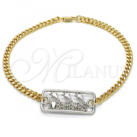 Oro Laminado Fancy Anklet, Gold Filled Style Dolphin Design, Polished, Two Tone, 03.63.1837.10