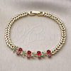 Oro Laminado Fancy Bracelet, Gold Filled Style Cherry Design, with Ruby and Green Cubic Zirconia, Polished, Golden Finish, 03.283.0483.07