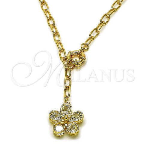 Oro Laminado Fancy Necklace, Gold Filled Style Flower Design, with White Cubic Zirconia, Polished, Golden Finish, 04.63.1439.20