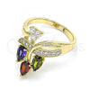 Oro Laminado Multi Stone Ring, Gold Filled Style Teardrop Design, with Multicolor Cubic Zirconia and White Micro Pave, Polished, Golden Finish, 01.210.0138.08