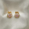 Oro Laminado Stud Earring, Gold Filled Style with Pink and White Cubic Zirconia, Polished, Golden Finish, 02.387.0017