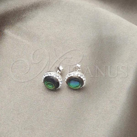 Sterling Silver Stud Earring, with Green Pearl, Polished, Silver Finish, 02.399.0050