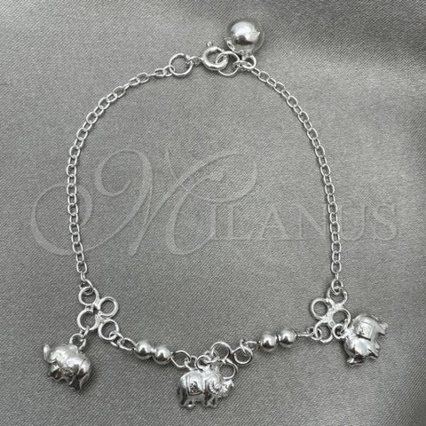 Sterling Silver Charm Bracelet, Elephant Design, Polished, Silver Finish, 03.409.0020.07