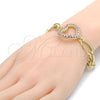 Oro Laminado Fancy Bracelet, Gold Filled Style Heart Design, with Rhodolite Crystal, Polished, Golden Finish, 03.59.0056.08