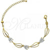 Oro Laminado Fancy Bracelet, Gold Filled Style Leaf Design, with White Cubic Zirconia, Polished, Golden Finish, 5.028.011