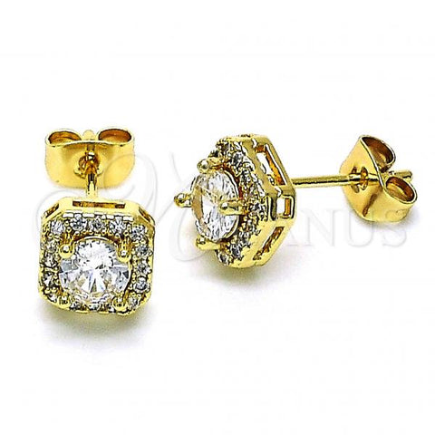 Oro Laminado Stud Earring, Gold Filled Style with White Cubic Zirconia and White Micro Pave, Polished, Golden Finish, 02.344.0101.5
