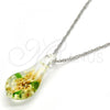 Gold Tone Pendant Necklace, Flower Design, with White Azavache, Polished, Rhodium Finish, 04.276.0019.18.GT
