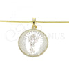 Oro Laminado Pendant Necklace, Gold Filled Style Divino Niño Design, Polished, Tricolor, 04.106.0063.20