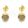 Oro Laminado Stud Earring, Gold Filled Style with Garnet Micro Pave, Polished, Golden Finish, 02.156.0424.3