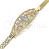 Oro Laminado Fancy Bracelet, Gold Filled Style Guadalupe and Elephant Design, Polished, Tricolor, 03.380.0025.07